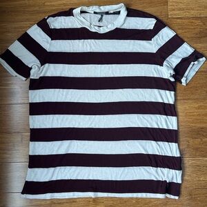 Scotch & Soda Women's Maroon And White Striped Short Sleeve Top Size L